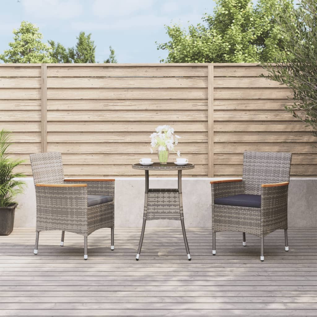 Vidaxl 3 Piece Patio Bistro Set With Cushions Gray Poly Rattan