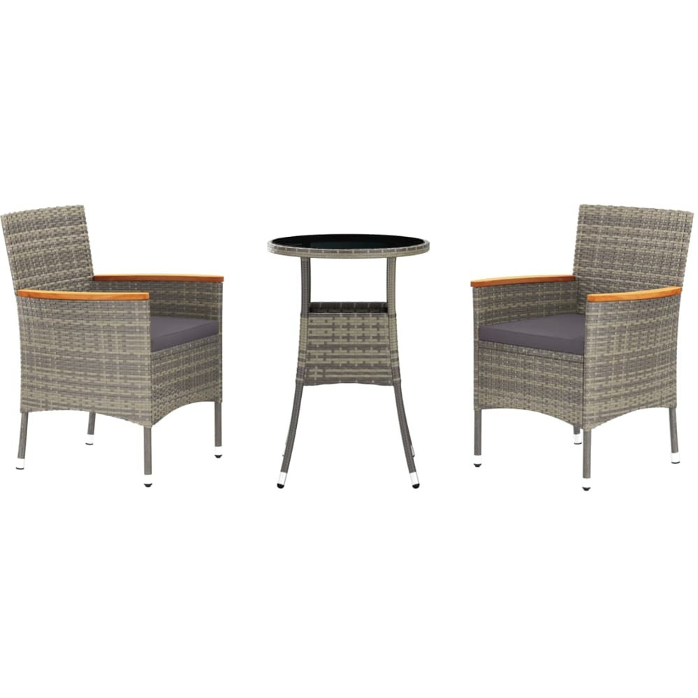 Vidaxl 3 Piece Patio Bistro Set With Cushions Gray Poly Rattan