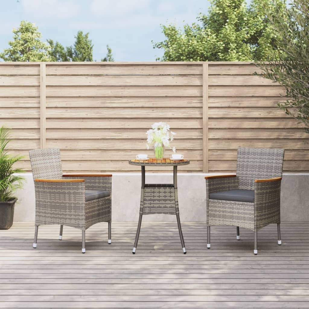 Vidaxl 3 Piece Patio Bistro Set With Cushions Gray Poly Rattan