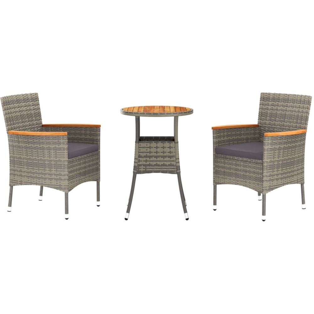 Vidaxl 3 Piece Patio Bistro Set With Cushions Gray Poly Rattan