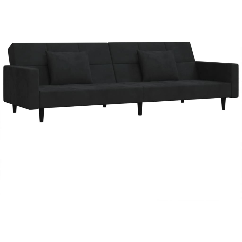 Vidaxl 2-Seater Sofa Bed With Two Pillows Black Velvet
