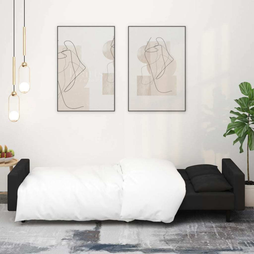 Vidaxl 2-Seater Sofa Bed With Two Pillows Black Velvet