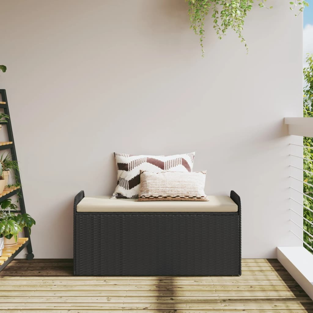 Vidaxl Storage Bench With Cushion Black 45.3X20.1X20.5 Poly Rattan