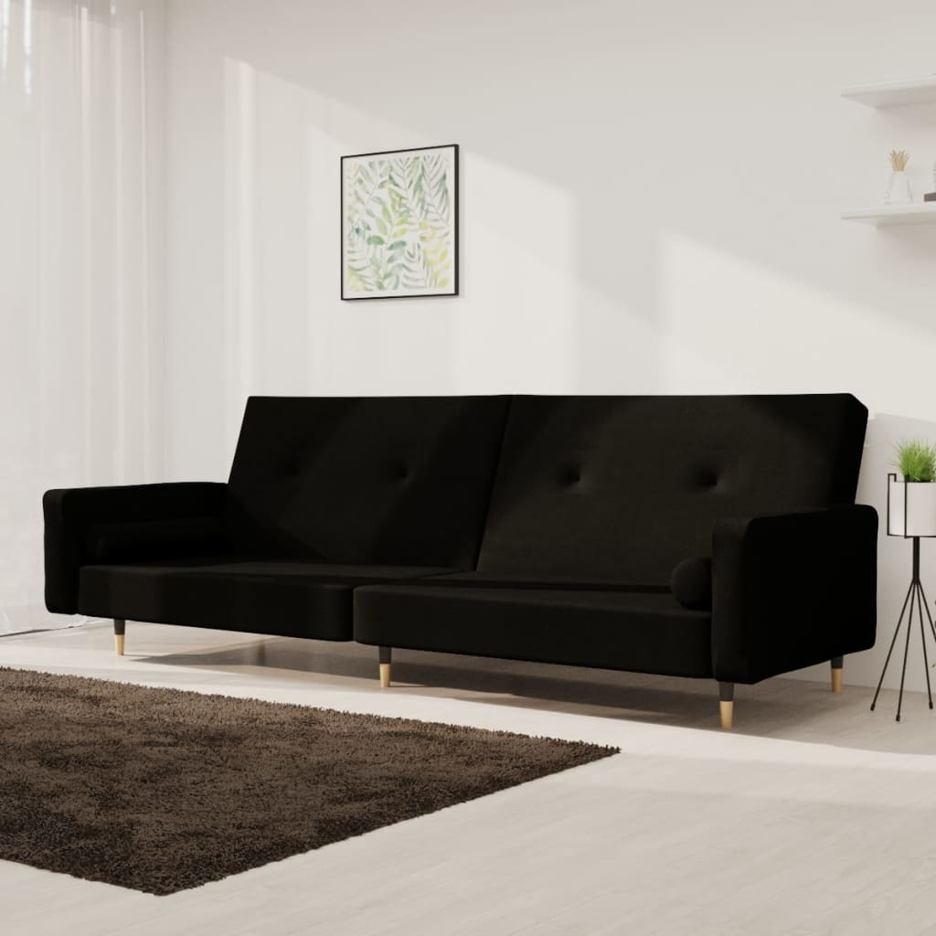 Vidaxl 2-Seater Sofa Bed With Two Pillows Black Velvet