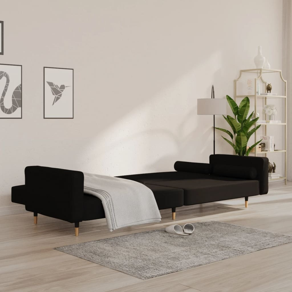 Vidaxl 2-Seater Sofa Bed With Two Pillows Black Velvet