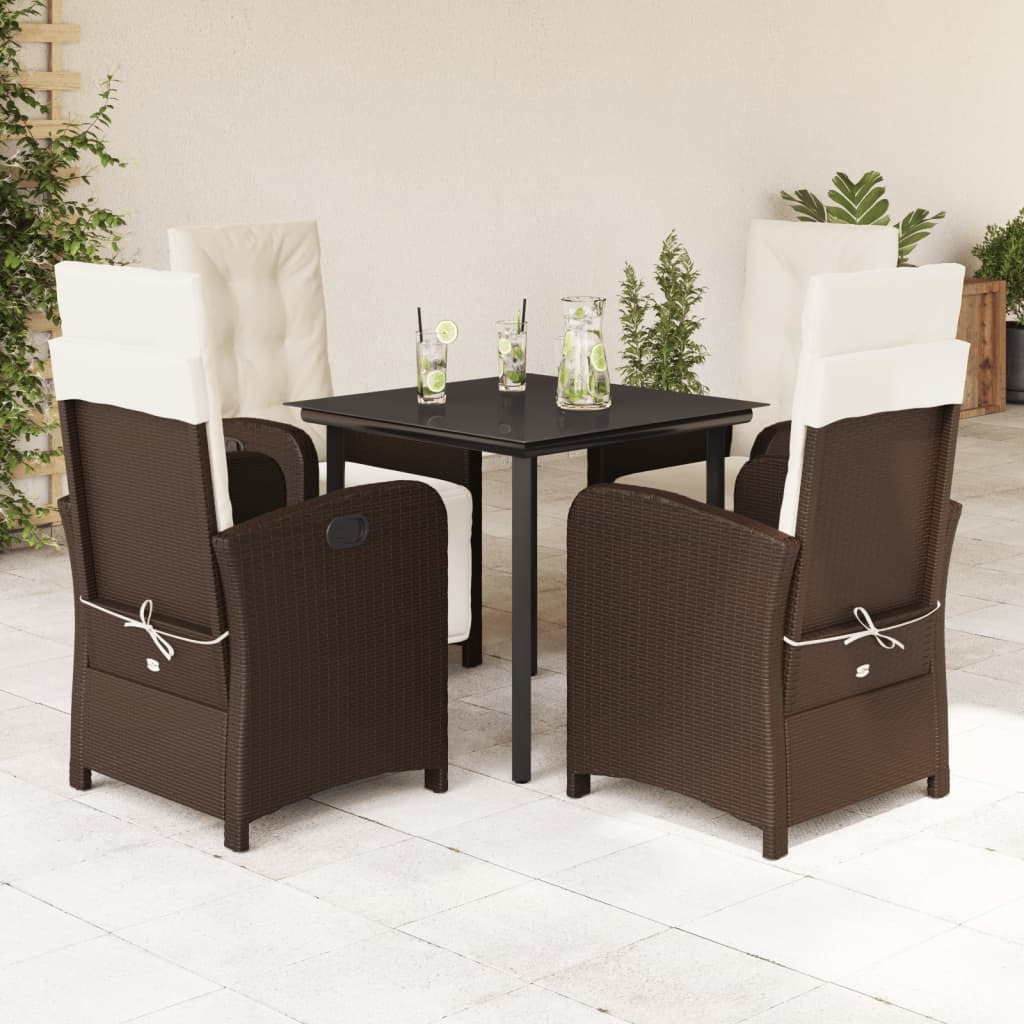 Vidaxl 5 Piece Patio Dining Set With Cushions Brown Poly Rattan