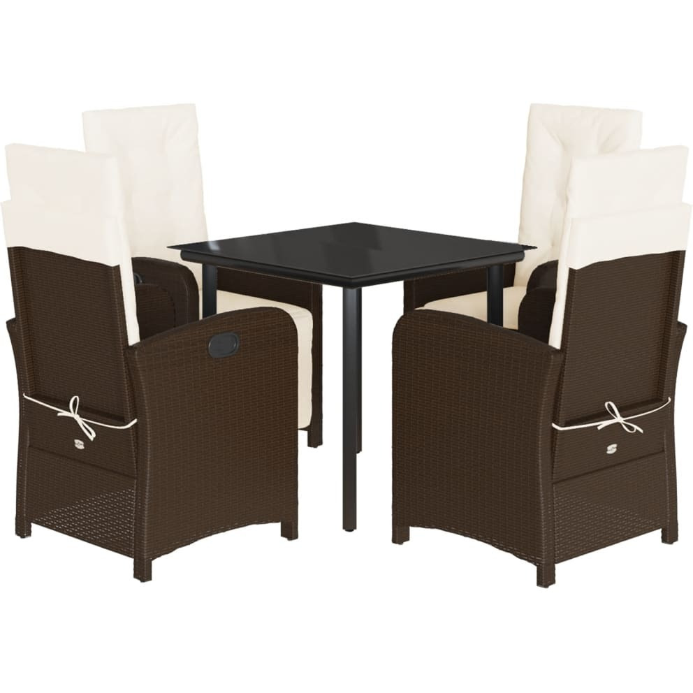 Vidaxl 5 Piece Patio Dining Set With Cushions Brown Poly Rattan