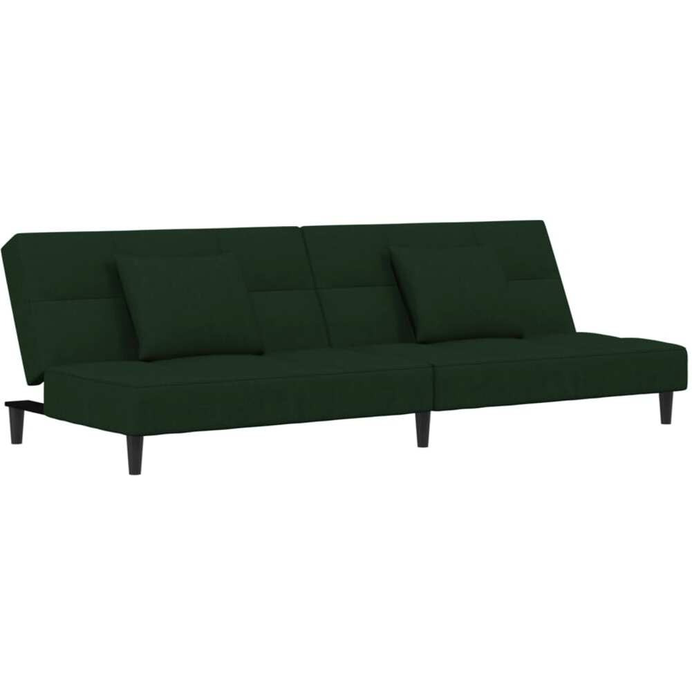 Vidaxl 2-Seater Sofa Bed With Two Pillows Dark Green Velvet