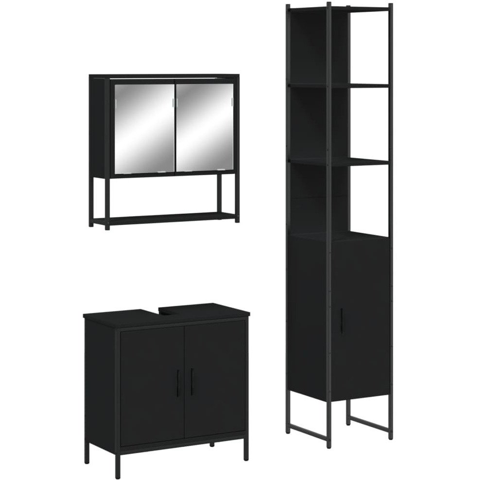 Vidaxl 3 Piece Bathroom Furniture Set Black Engineered Wood