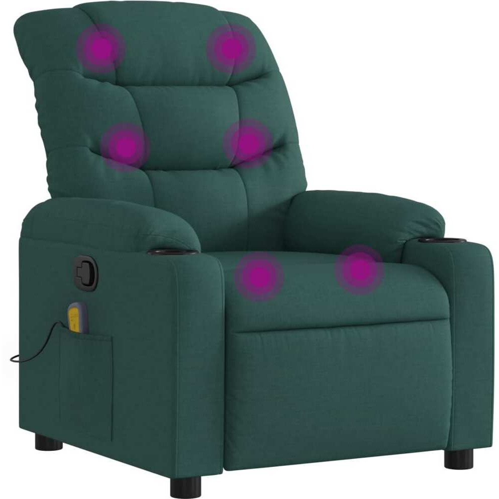 Vidaxl Massage Recliner Chair Dark Green Fabric