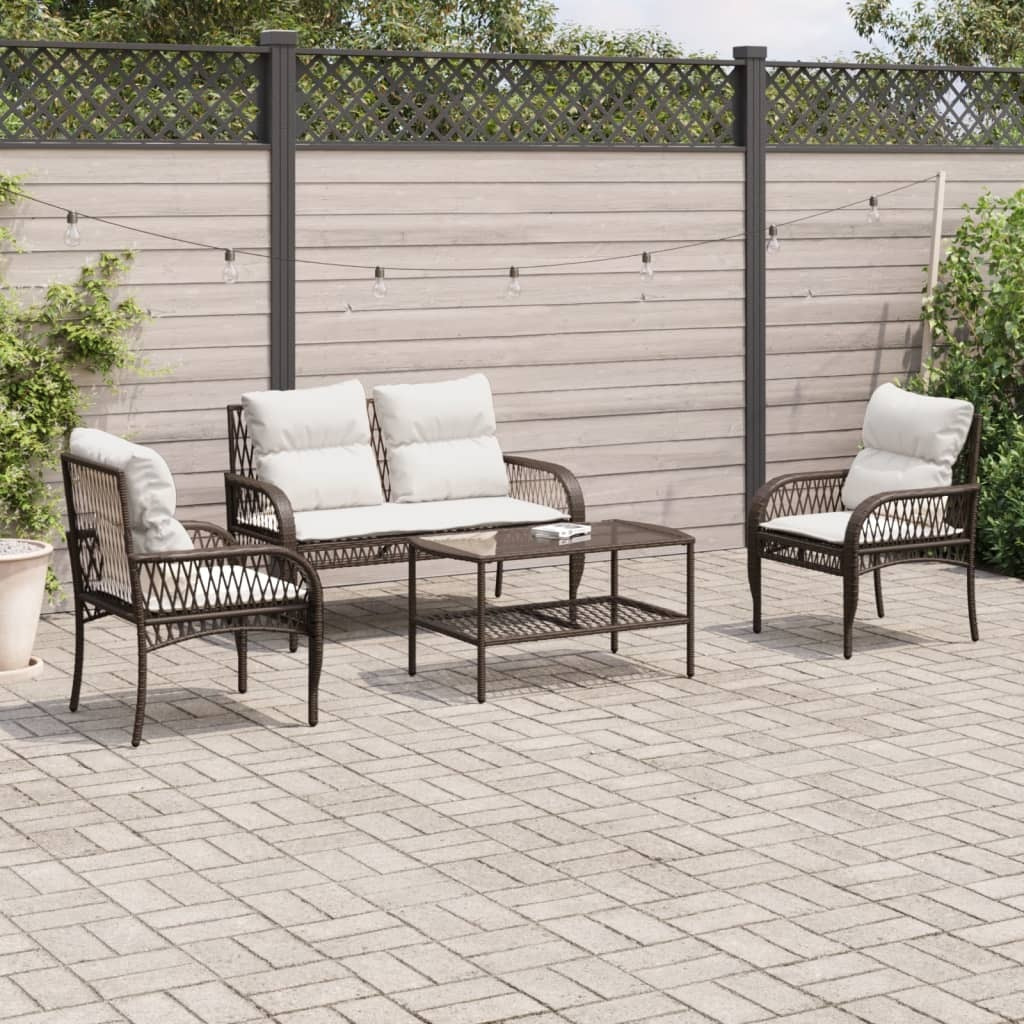 Vidaxl 4 Piece Patio Sofa Set With Cushions Brown Poly Rattan