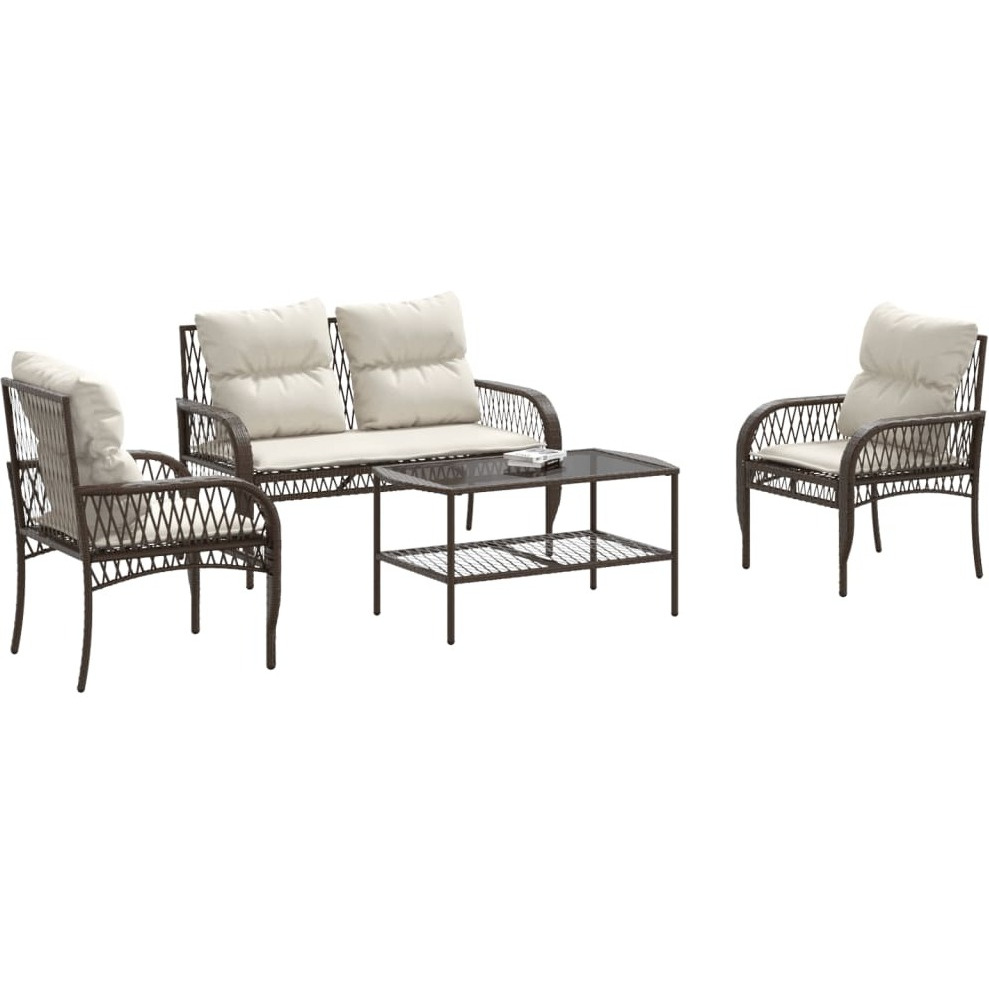 Vidaxl 4 Piece Patio Sofa Set With Cushions Brown Poly Rattan