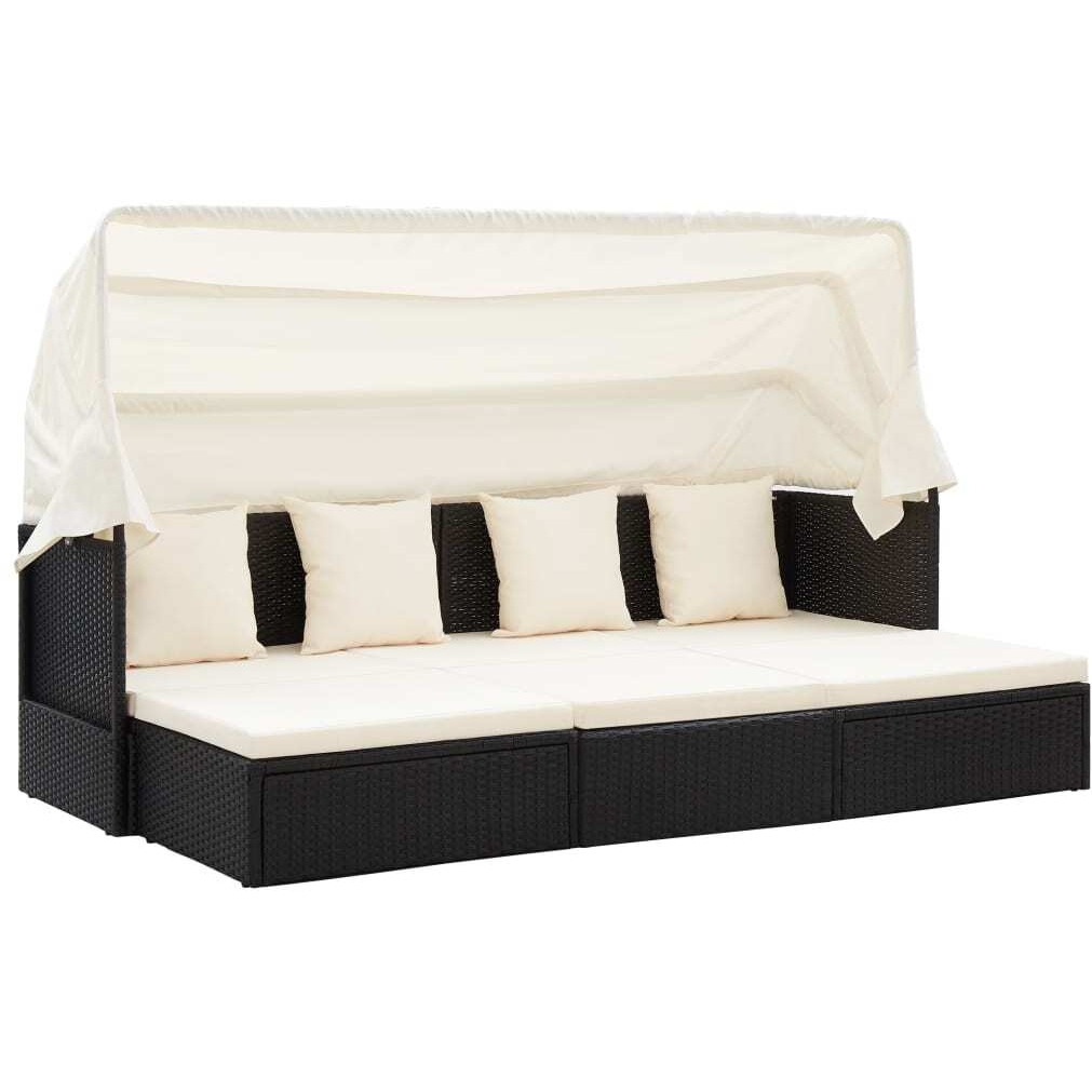 Vidaxl Patio Lounge Bed With Roof Black Poly Rattan