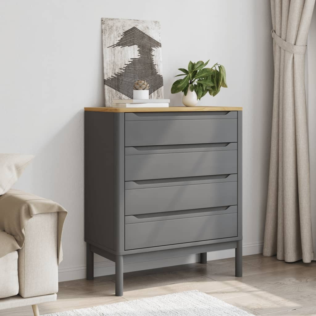 Vidaxl Chest Of Drawers Floro Gray Solid Wood Pine