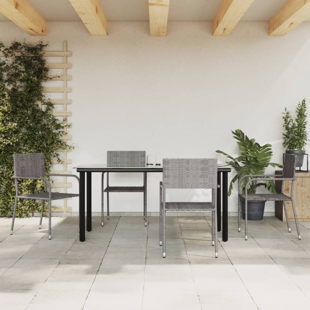 Vidaxl 5 Piece Patio Dining Set Gray Poly Rattan