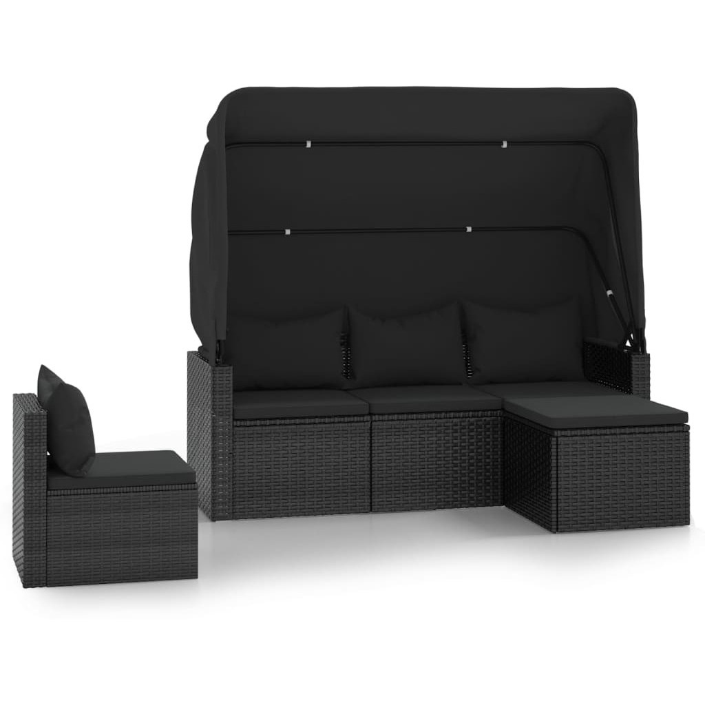 Vidaxl 4 Piece Patio Sofa Set With Cushions Black Poly Rattan