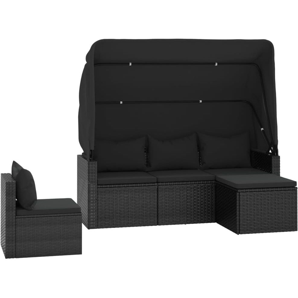 Vidaxl 4 Piece Patio Sofa Set With Cushions Black Poly Rattan