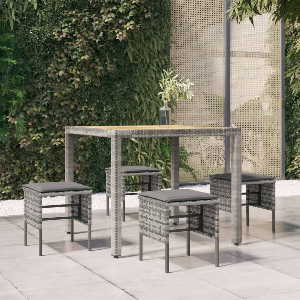 Vidaxl Patio Footstools With Cushions 4 Pcs Gray Poly Rattan