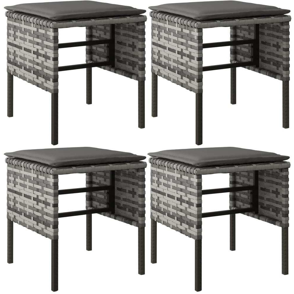 Vidaxl Patio Footstools With Cushions 4 Pcs Gray Poly Rattan