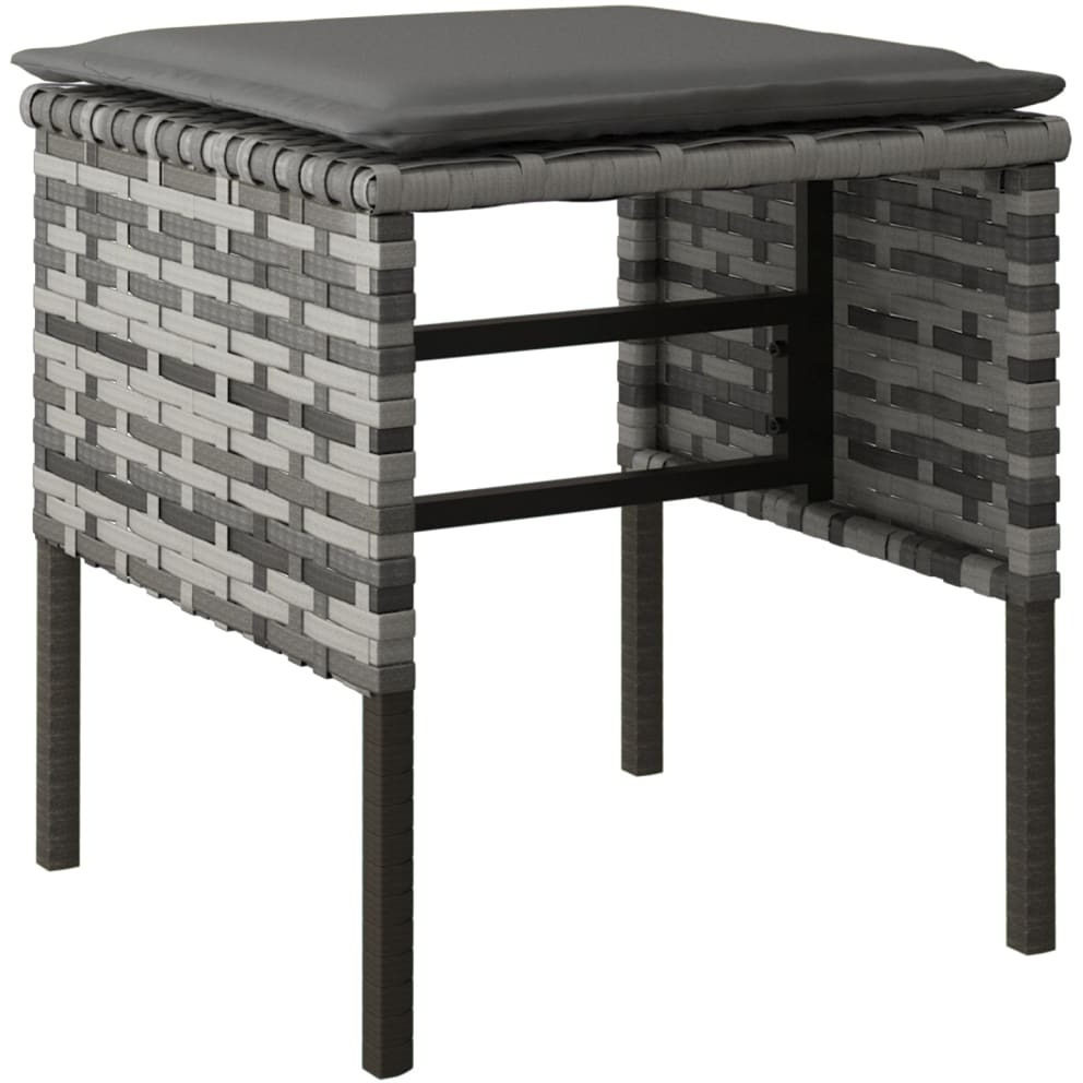 Vidaxl Patio Footstools With Cushions 4 Pcs Gray Poly Rattan