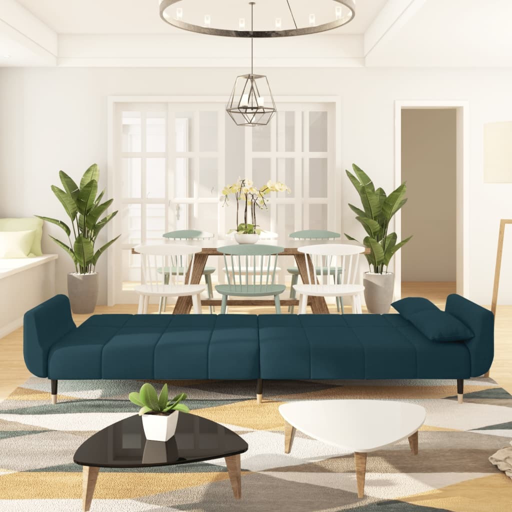 Vidaxl 2-Seater Sofa Bed With Two Pillows Blue Velvet