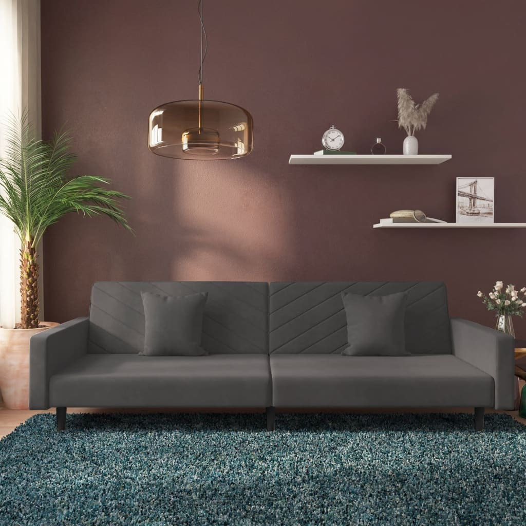 Vidaxl 2-Seater Sofa Bed With Two Pillows Dark Gray Velvet