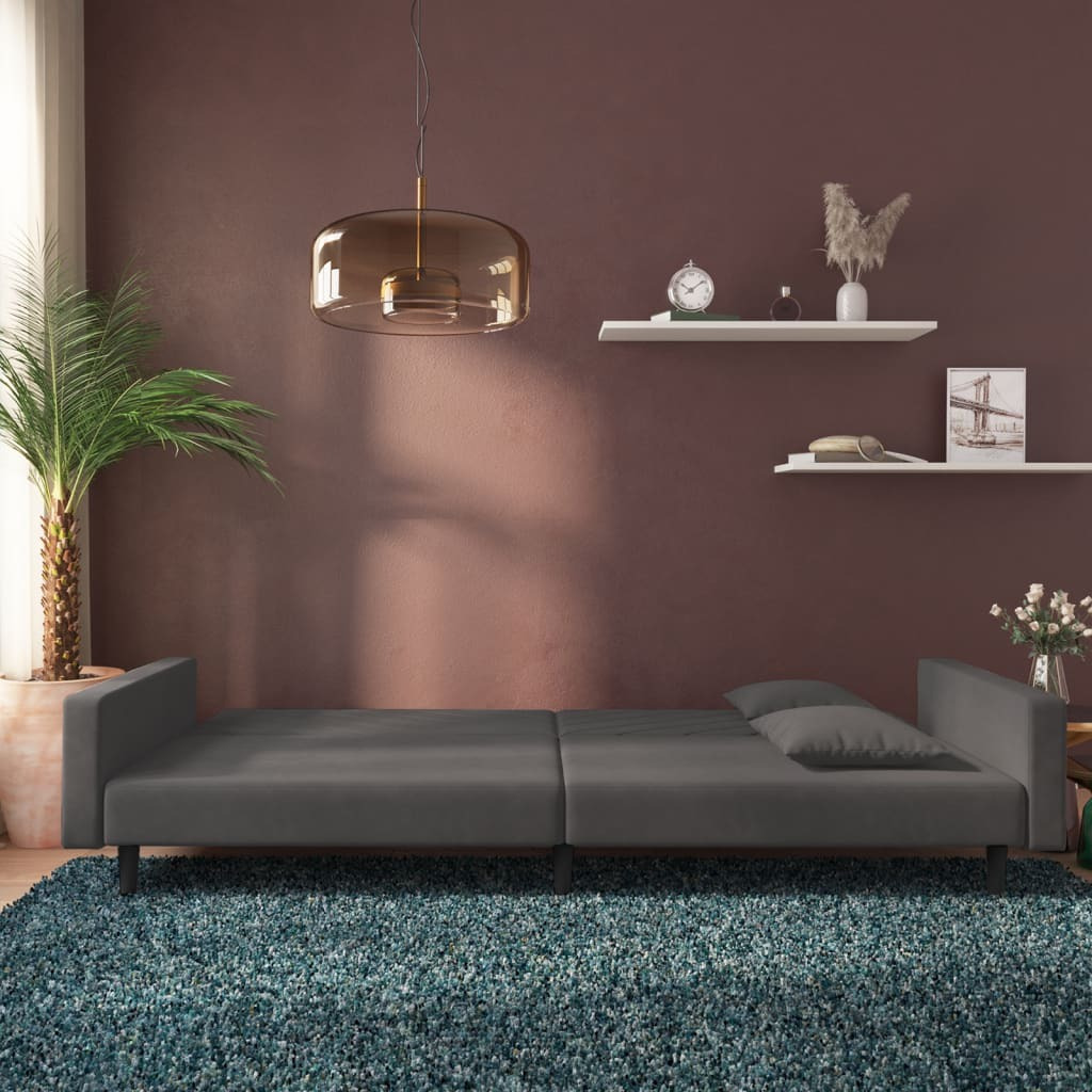Vidaxl 2-Seater Sofa Bed With Two Pillows Dark Gray Velvet