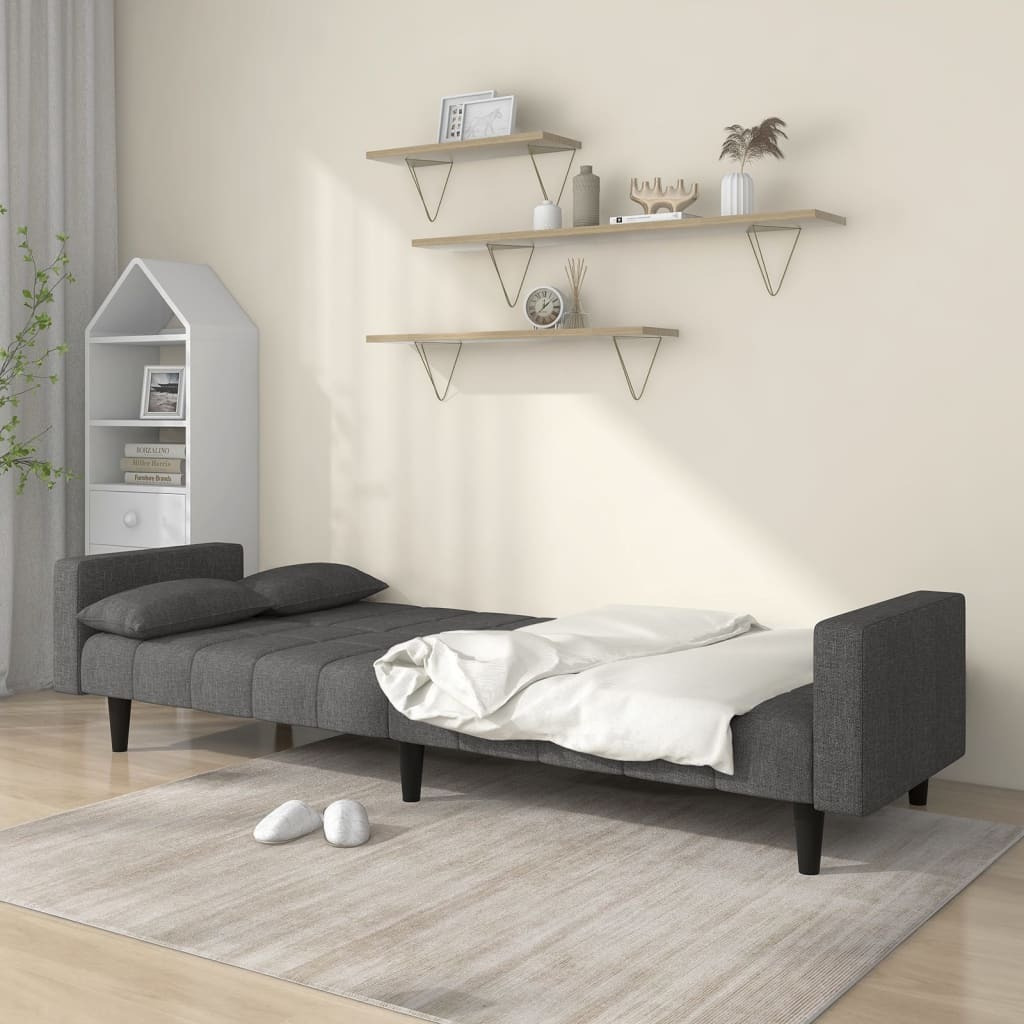Vidaxl 2-Seater Sofa Bed With Two Pillows Dark Gray Fabric