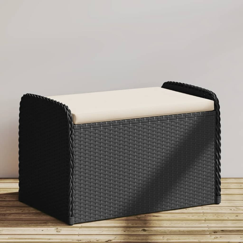 Vidaxl Storage Bench With Cushion Black 31.5X20.1X20.5 Poly Rattan