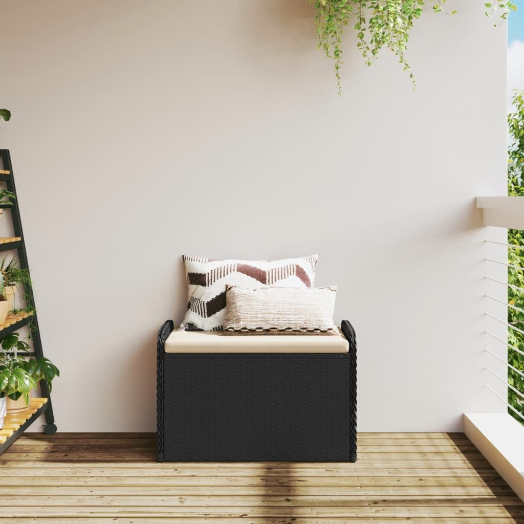 Vidaxl Storage Bench With Cushion Black 31.5X20.1X20.5 Poly Rattan