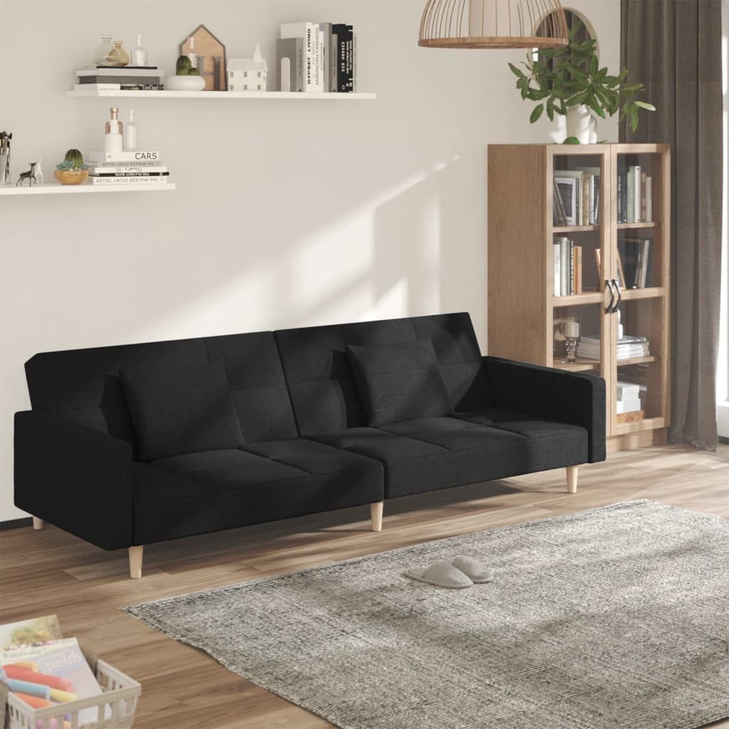 Vidaxl 2-Seater Sofa Bed With Two Pillows Black Fabric