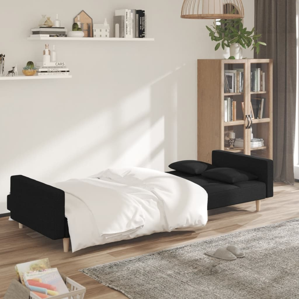 Vidaxl 2-Seater Sofa Bed With Two Pillows Black Fabric