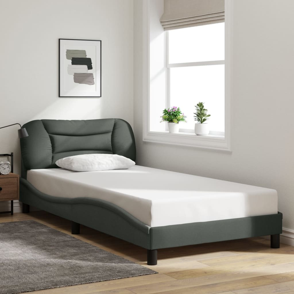 Vidaxl Bed Frame With Headboard Dark Gray 39.4X74.8 Twin Fabric