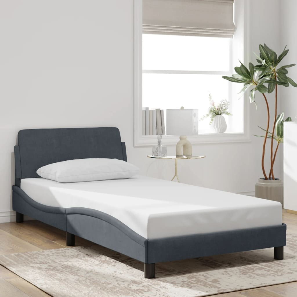 Vidaxl Bed Frame With Headboard Dark Gray 39.4X79.9 Twin Xl Velvet