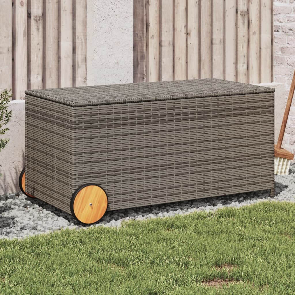 Vidaxl Garden Storage Box With Wheels Gray 50.2 Gal Poly Rattan