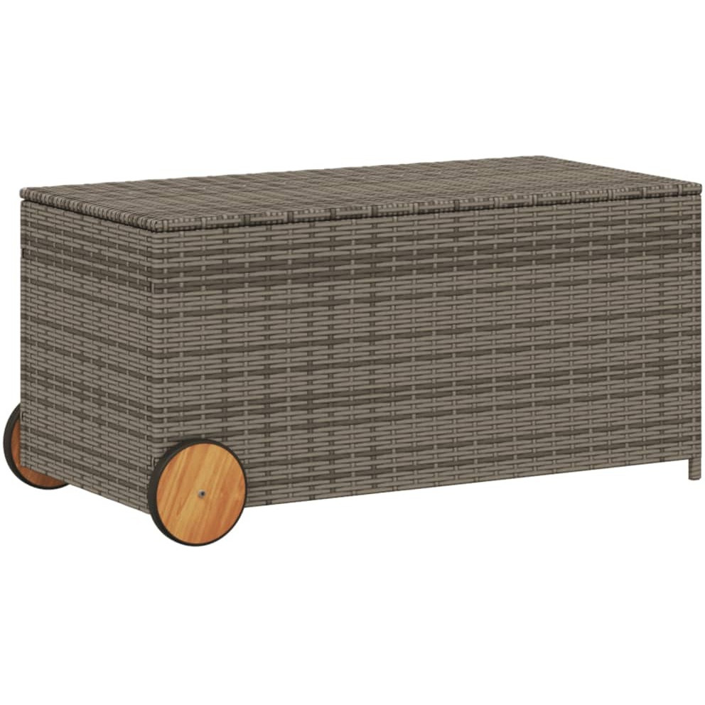 Vidaxl Garden Storage Box With Wheels Gray 50.2 Gal Poly Rattan
