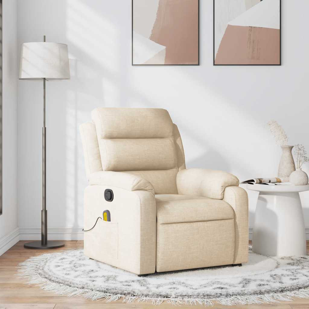 Vidaxl Massage Recliner Chair Cream Fabric