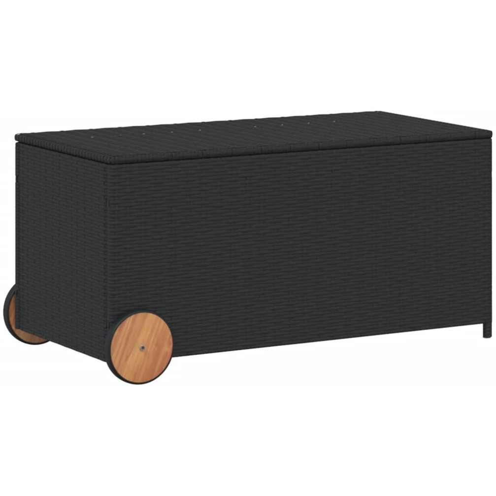 Vidaxl Garden Storage Box With Wheels Black 50.2 Gal Poly Rattan