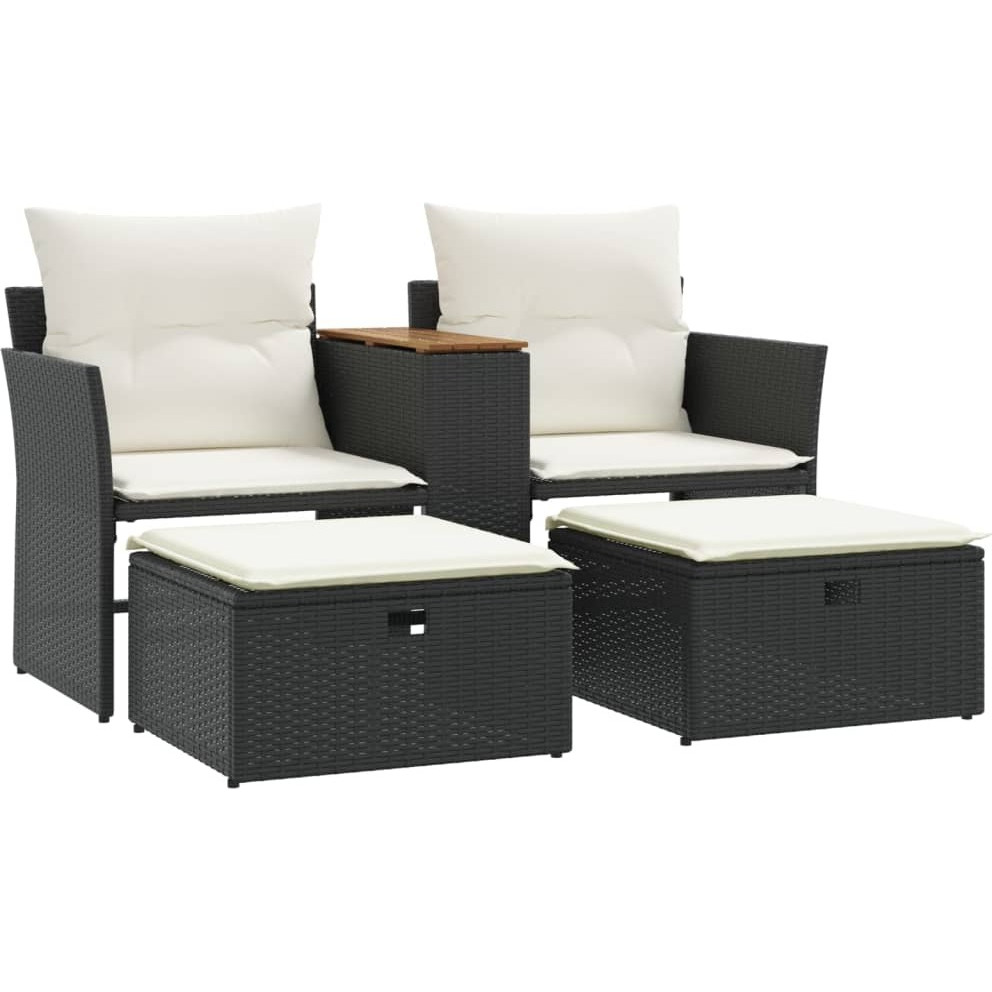 Vidaxl Patio Sofa 2-Seater With Stools Black Poly Rattan