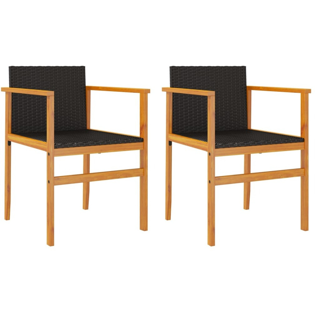Vidaxl Patio Chairs 2 Pcs Black Poly Rattan&Solid Wood