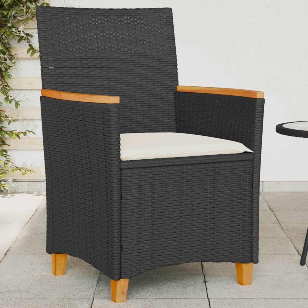 Vidaxl Patio Chairs With Cushions 2 Pcs Black Poly Rattan&Solid Wood