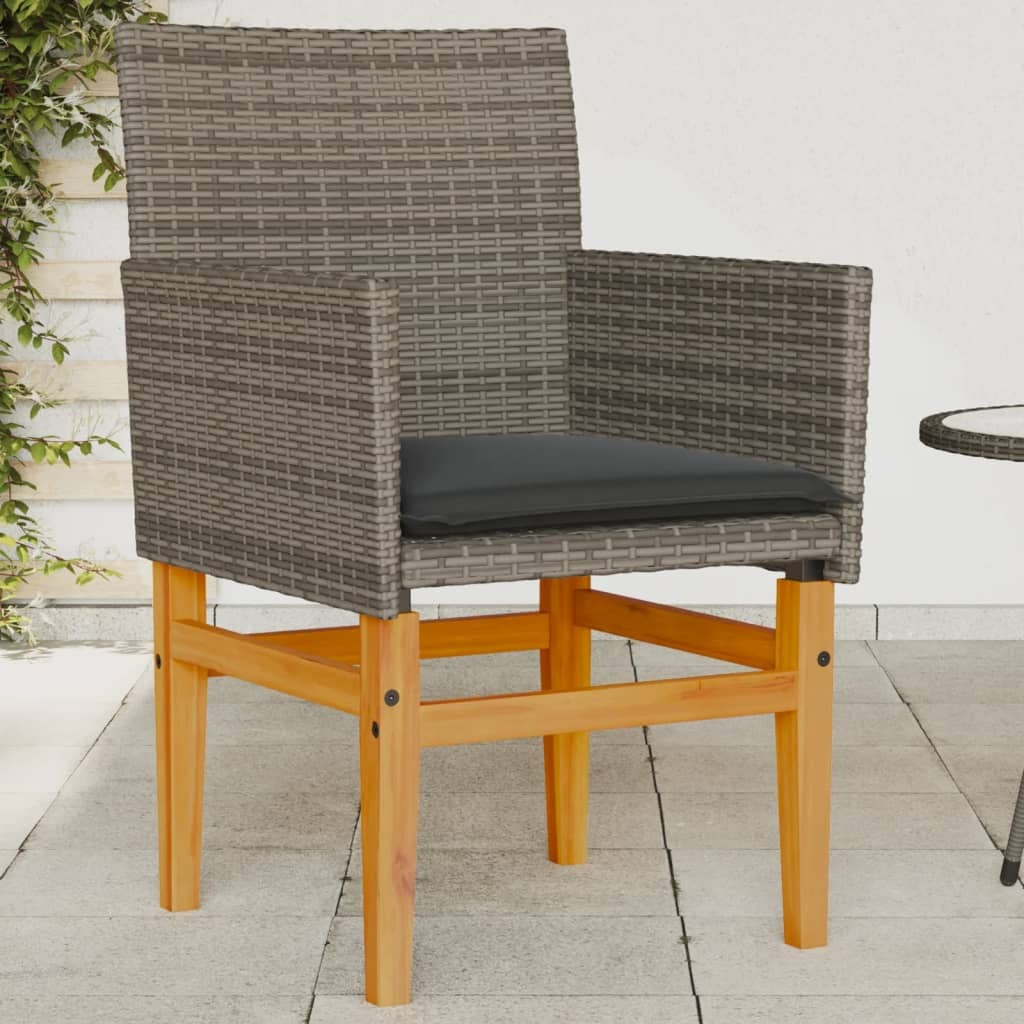 Vidaxl Patio Chairs With Cushions 2 Pcs Gray Poly Rattan&Solid Wood