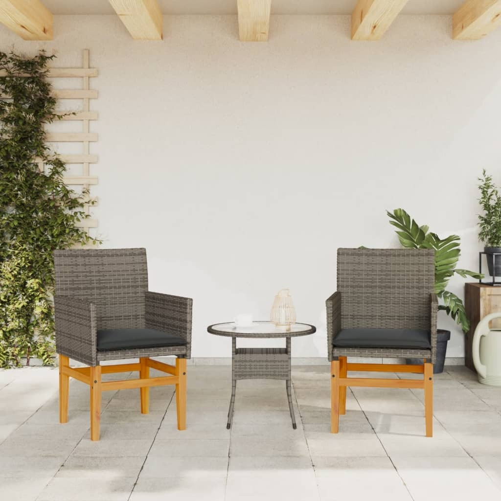 Vidaxl Patio Chairs With Cushions 2 Pcs Gray Poly Rattan&Solid Wood