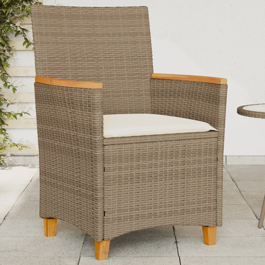Vidaxl Patio Chairs With Cushions 2 Pcs Beige Poly Rattan&Solid Wood