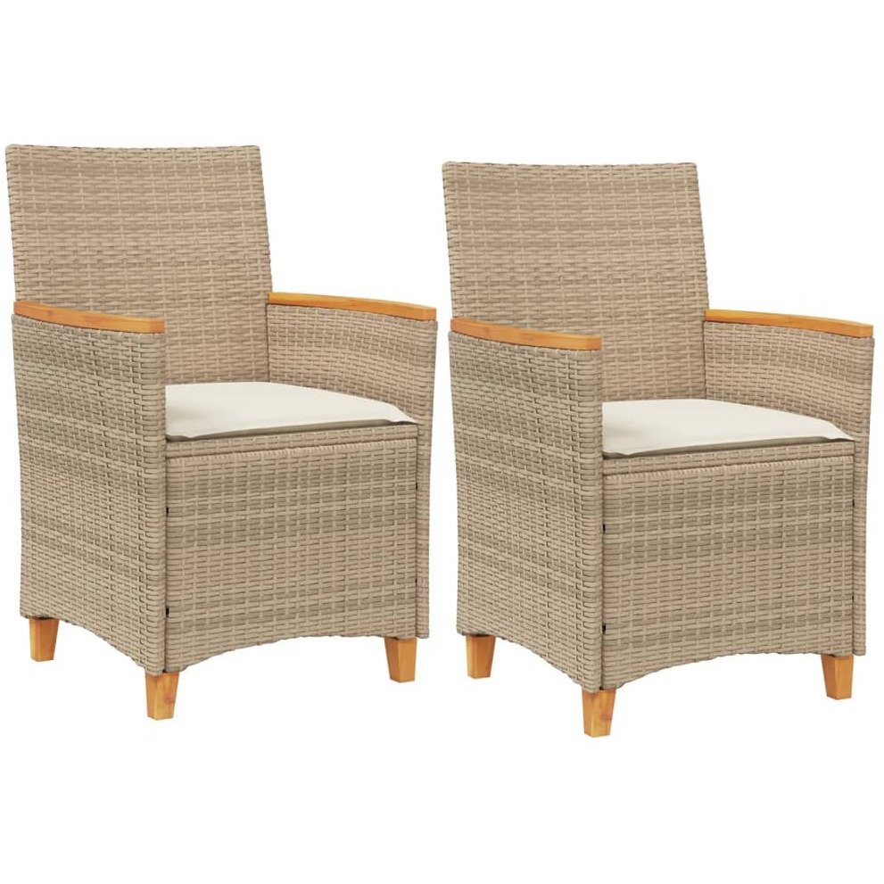 Vidaxl Patio Chairs With Cushions 2 Pcs Beige Poly Rattan&Solid Wood
