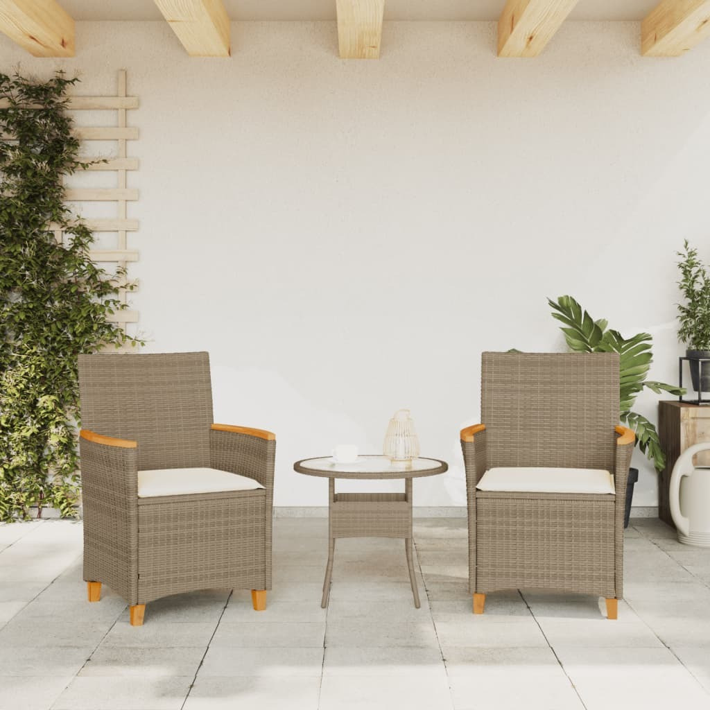 Vidaxl Patio Chairs With Cushions 2 Pcs Beige Poly Rattan&Solid Wood