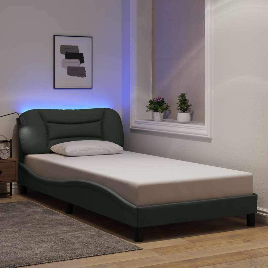 Vidaxl Bed Frame With Led Lights Dark Gray 39.4X79.9 Twin Xl Fabric