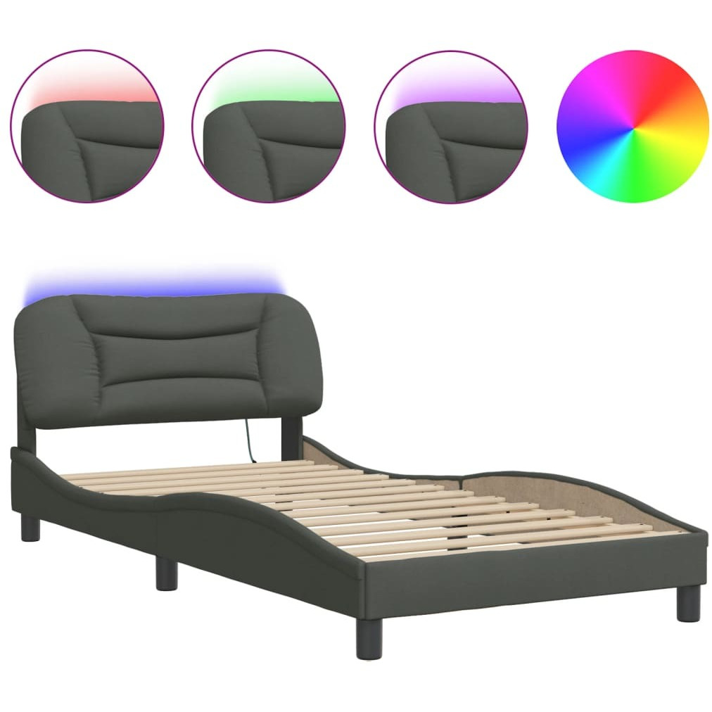 Vidaxl Bed Frame With Led Lights Dark Gray 39.4X79.9 Twin Xl Fabric