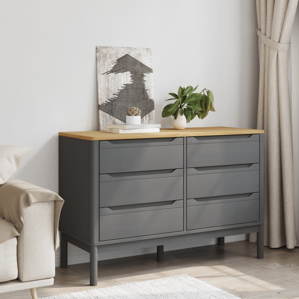 Vidaxl Chest Of Drawers Floro Gray Solid Wood Pine