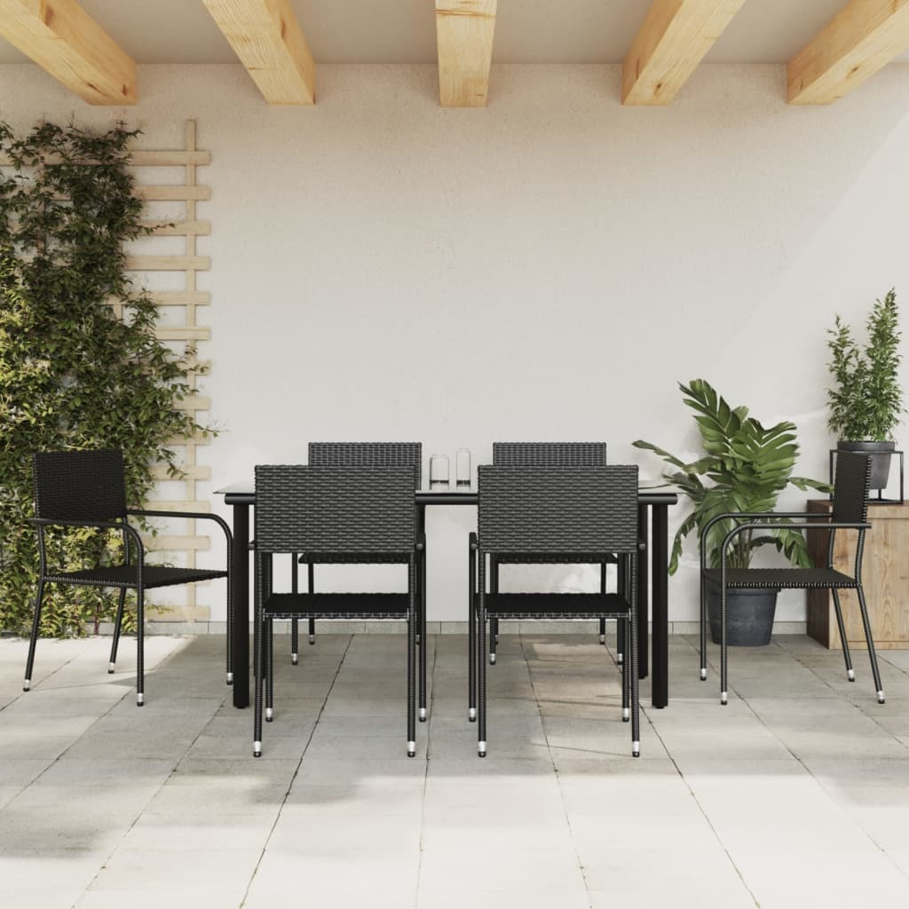 Vidaxl 7 Piece Patio Dining Set Black Poly Rattan